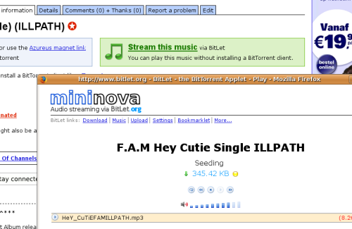 Screenshot of music streaming