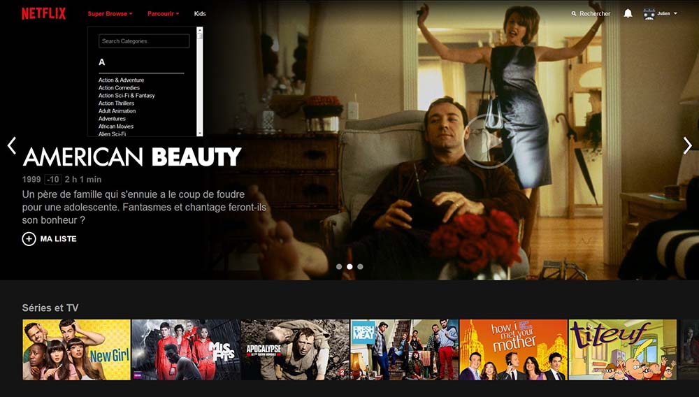 Netflix menu Super Browse