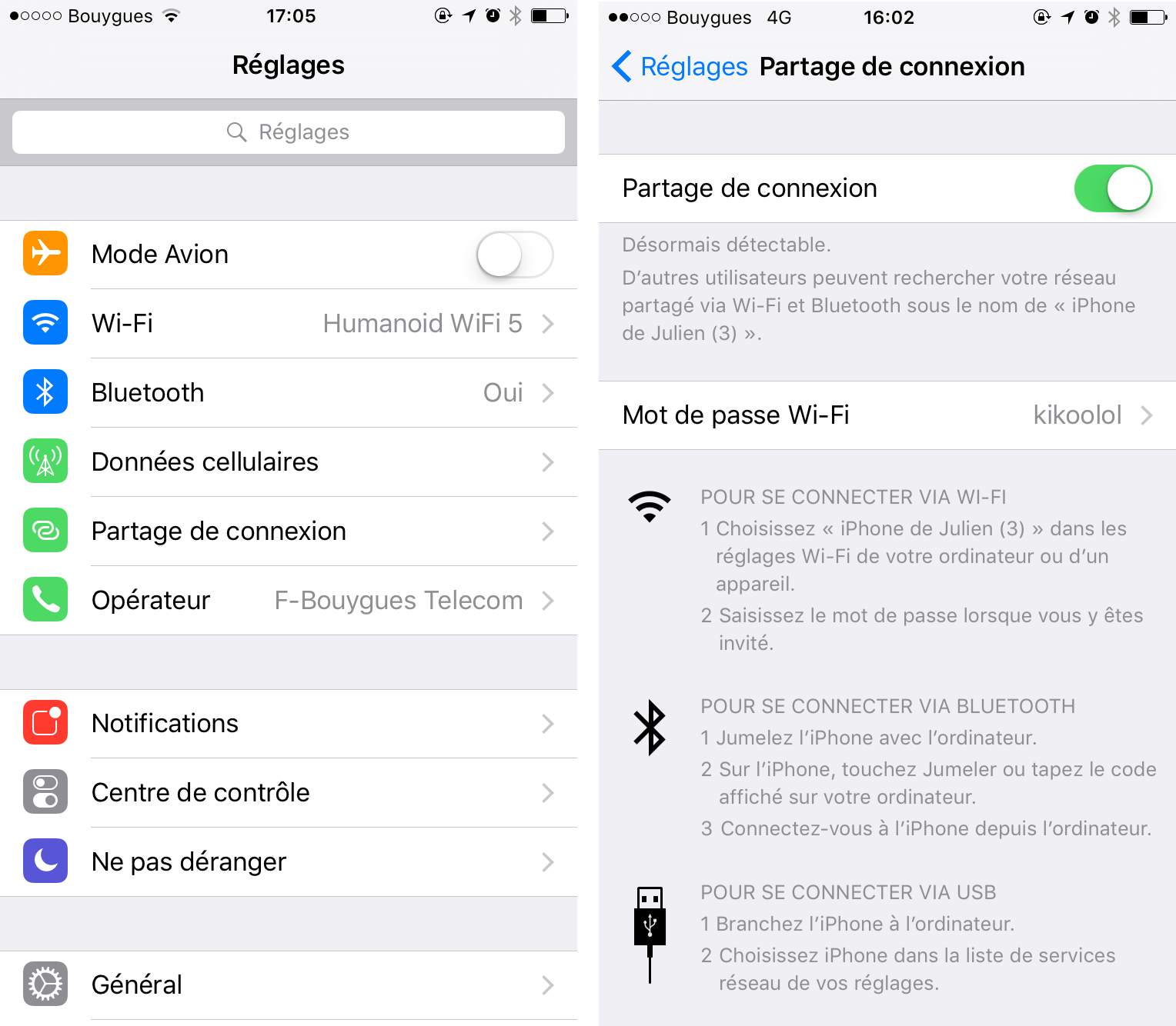 Partage de connexion avec iOS