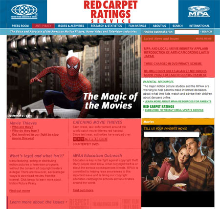 Le site web de la MPAA