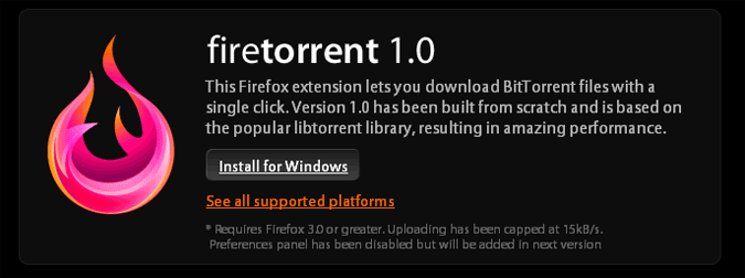 FireTorrent : BitTorrent totalement intégré à Firefox
