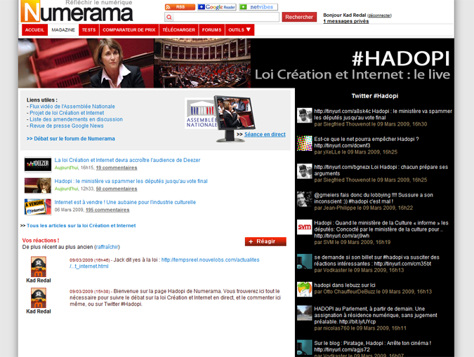 Hadopi.numerama.com : reprise des débats lundi à 16H