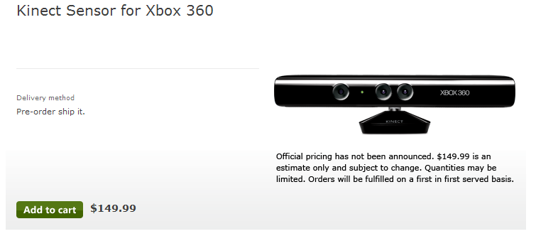 Le Kinect pour la Xbox 360 sous la barre des 150 dollars ?