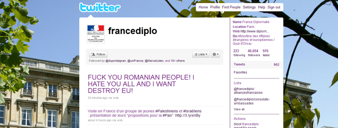 Le compte Twitter de la Diplomatie Française piraté