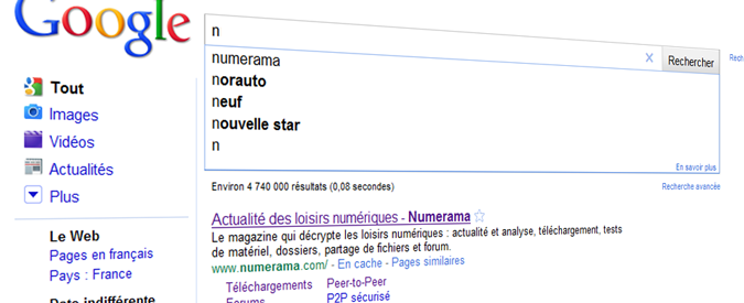 Google Instant : les 26 sites champions de l&rsquo;alphabet
