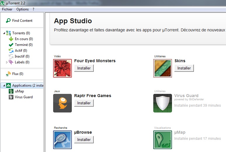 uTorrent 2.2 introduit l&rsquo;App Studio, un App Store pour BitTorrent