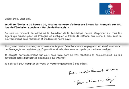 Lettre de Jean-François Copé aux internautes UMP