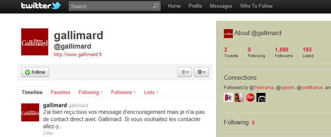 Gallimard ne prend soin ni de Twitter ni de ses fans