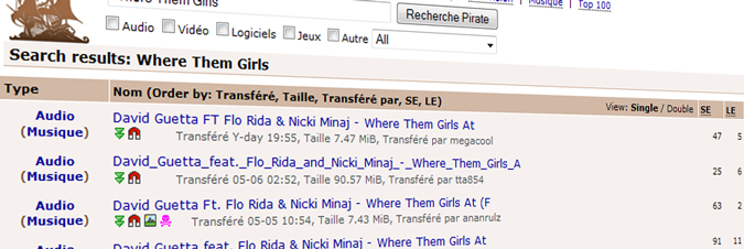 David Guetta - Where Them Girls At - recherche sur ThePirateBay