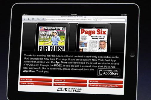 Le New York Post interdit aux lecteurs de lire son site sur un iPad