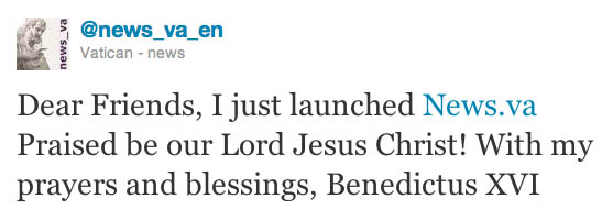 Le Pape Benoît XVI envoie son premier tweet