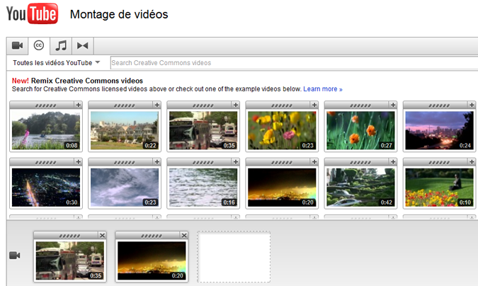 Onglet Creative Commons de l'éditeur vidéo de YouTube