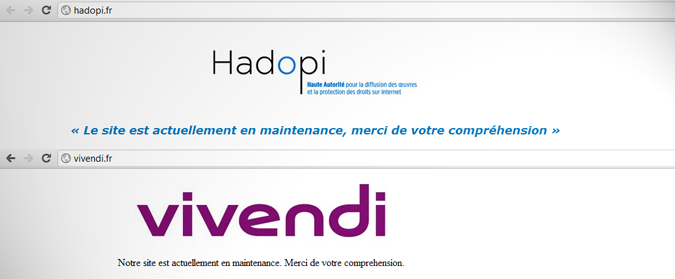 Le site de l&rsquo;Hadopi toujours hors ligne. Vivendi attaqué.