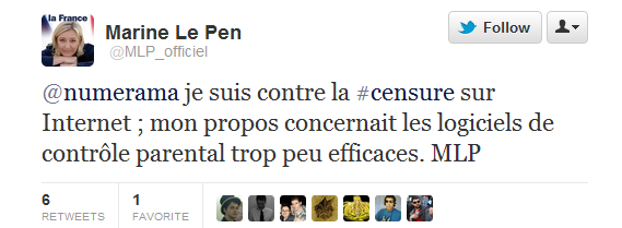 Marine Le Pen précise sa position sur la censure sur Internet