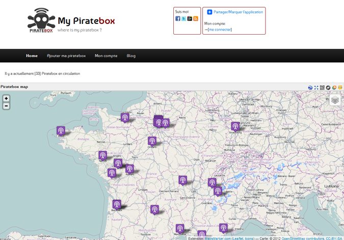Une carte des PirateBox de France