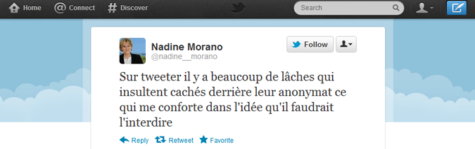 Nadine Morano veut interdire l&rsquo;anonymat sur Twitter