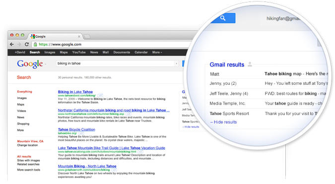 Google intègre les mails de Gmail dans ses résultats