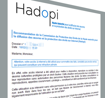 Hadopi : baisse de 20 % des avertissements en 2012
