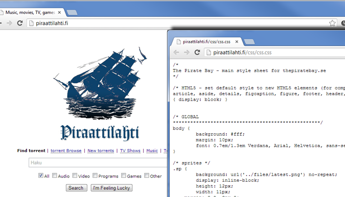 Ils dénoncent le piratage, et copient le CSS de The Pirate Bay