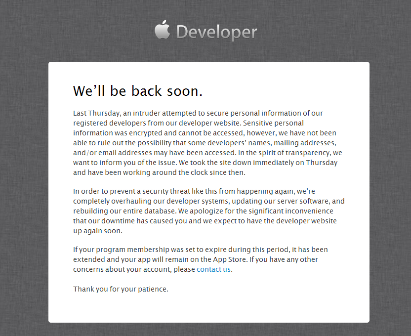 Apple piraté, les développeurs iOS n&rsquo;ont plus accès au Dev Center