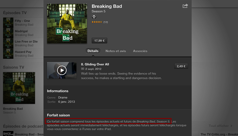 Apple rembourse la demi-saison finale de Breaking Bad