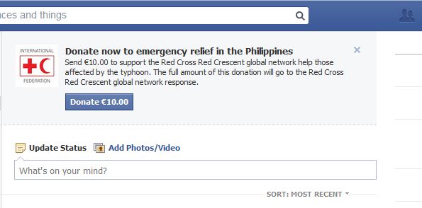 Facebook pousse ses membres à donner pour les Philippines
