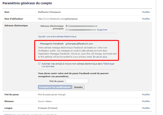 Facebook supprime votre adresse e-mail @facebook.com