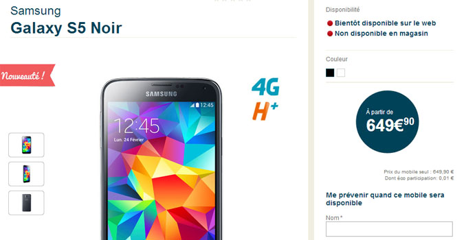 Samsung Galaxy S5 : Bouygues dévoile le prix du mobile nu
