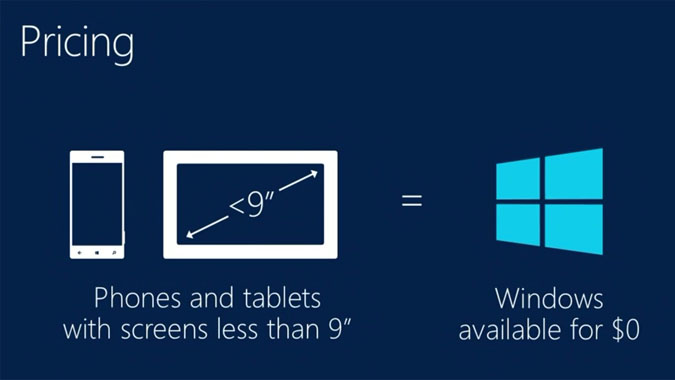 Windows sera gratuit pour les smartphones et les tablettes