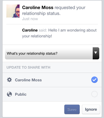 Facebook vous permettra de demander si il ou elle est célibataire