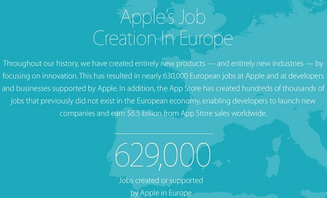 Apple vante son rôle dans l&#8217;emploi en Europe