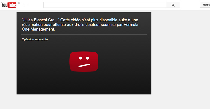 Jules Bianchi : une vidéo amateur censurée pour droits d&rsquo;auteur