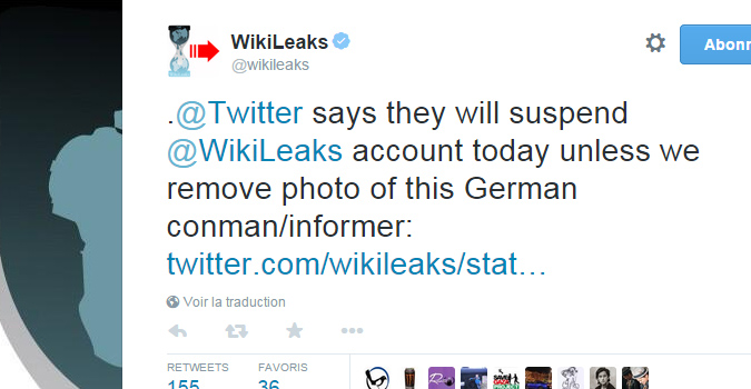 Twitter menacerait de suspendre le compte de Wikileaks