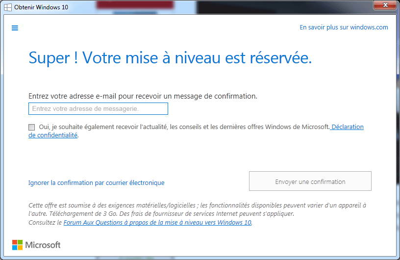 Windows 10 : vous pouvez « réserver » la mise à jour gratuite