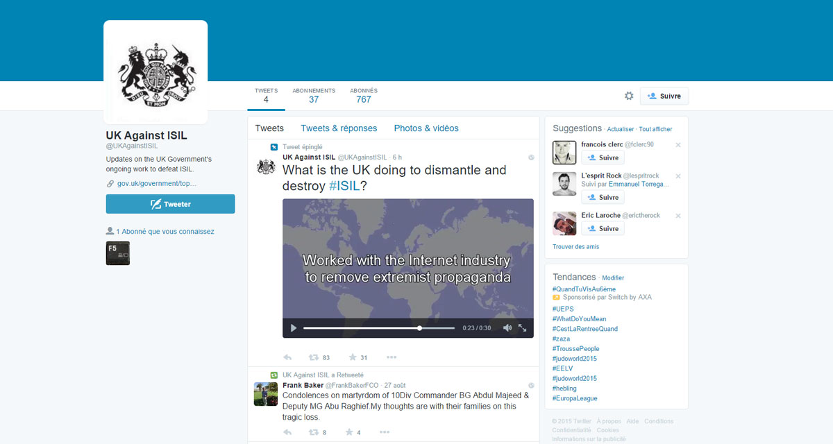 Un compte Twitter contre l&rsquo;Etat Islamique ouvert par la Grande-Bretagne