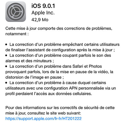iOS 9 : Apple résout le dysfonctionnement de la mise à jour