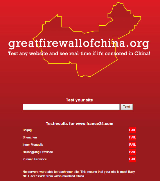 Capture d'écran du site GreatFirewallChina.