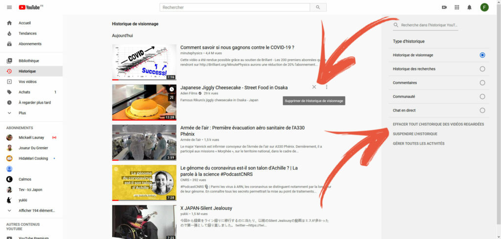 suppression historique youtube