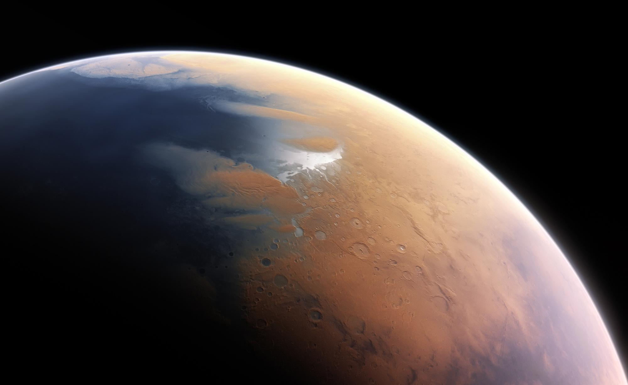 This artist’s impression shows how Mars may have looked about four billion years ago.</span> <span class=