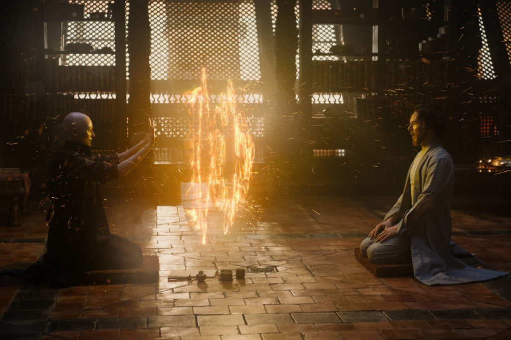 Marvel's DOCTOR STRANGE L to R: The Ancient One (Tilda Swinton) and Doctor Stephen Strange (Benedict Cumberbatch) Photo Credit: Jay Maidment ©2016 Marvel.</span> <span class=