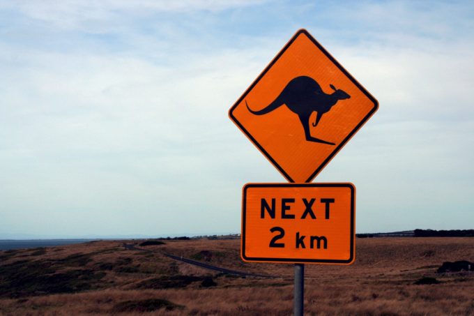 Warning Street Sign Australia Shield Kangaroo