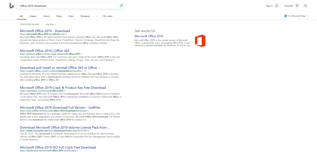 recherche bing avec le site litigieux