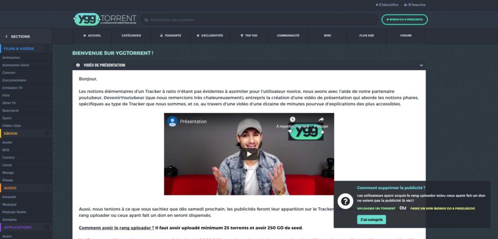 YggTorrent Popup Publicité