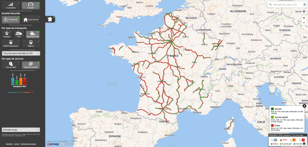 La couverture en Internet mobile pour les intercités et les TER