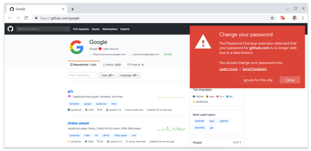 Extension Password Checkup