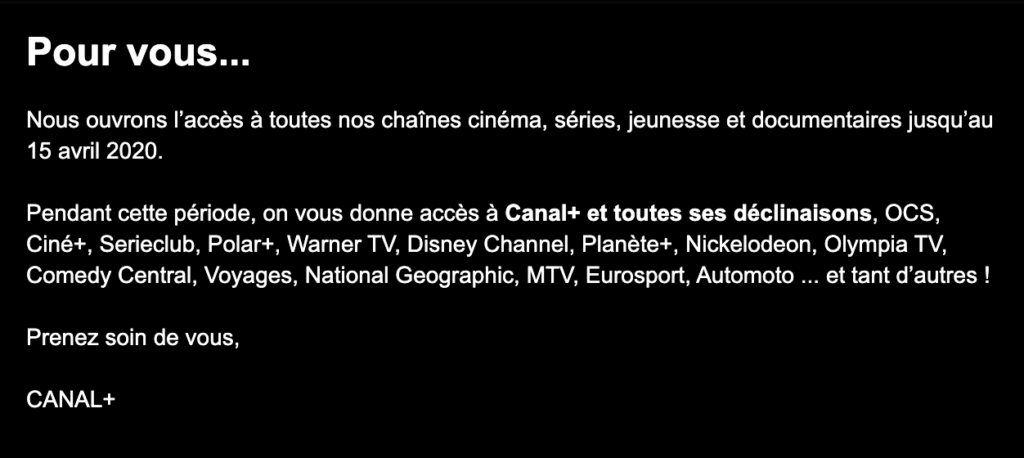 Coronavirus : Canal+ devient gratuit pour tous, les abonnés ont accès à toutes les chaînes ! By Julien Lausson (Numérama) Capture-decran-2020-03-16-a-19-40-01-1024x458