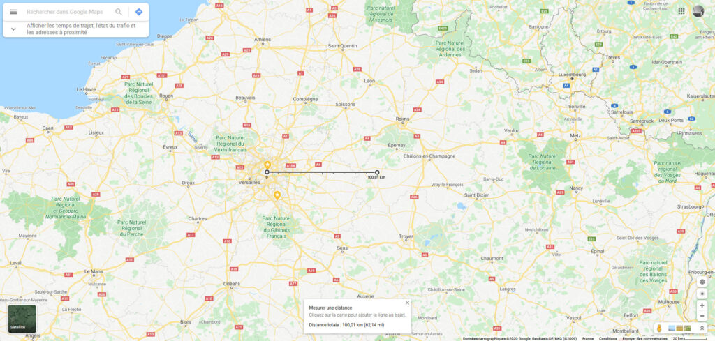 Google Maps 100 km