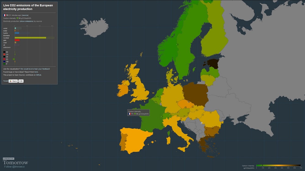 Cette carte montre en temps réel la consommation électrique de l'Europe