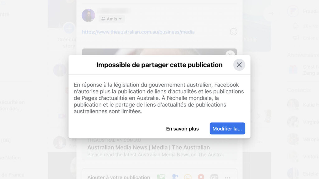 Facebook australie