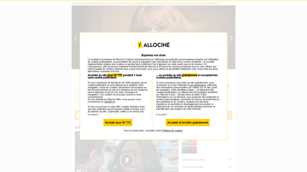Allociné cookie wall